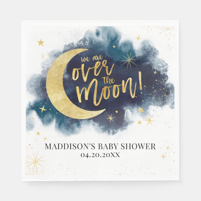 Serviette En Papier Au-dessus du Baby shower bleu Moon Gold Stars (Devant)