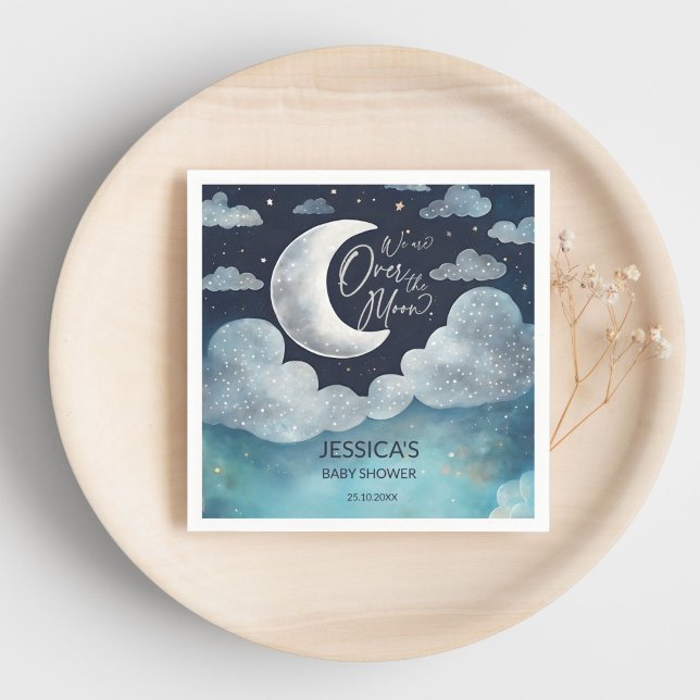 Serviette En Papier Au-dessus du baby shower de galaxie lunaire monogr (Over the moon galaxy baby shower monogrammed printed napkins personalized table decor)