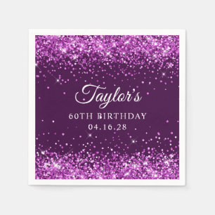 Serviette En Papier Aubergine Pailletée Violet 60e Anniversaire