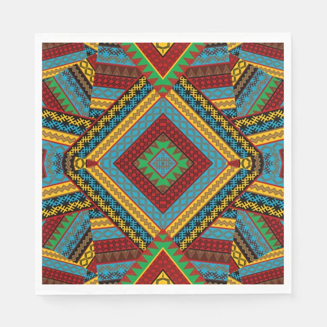 Serviette En Papier Audacieux Motif géométrique Tribal Coloré Ethnique (Devant)