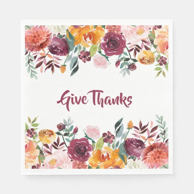 Serviette En Papier Automne Aquarelle Floral Donner Merci (Devant)