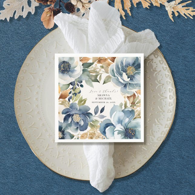 Serviette En Papier Automne Automne Elégant Bleu Floral Moderne Mariag (Créateur téléchargé)