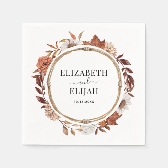 Serviette En Papier Automne Automne Floral Terracotta Mariage (Devant)