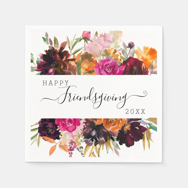 Serviette En Papier Automne Boho Aquarelle Floral Friendsgiving (Devant)