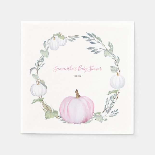 Serviette En Papier Automne Botanique Rose & Blanc Citrouille Thanksgi (Devant)