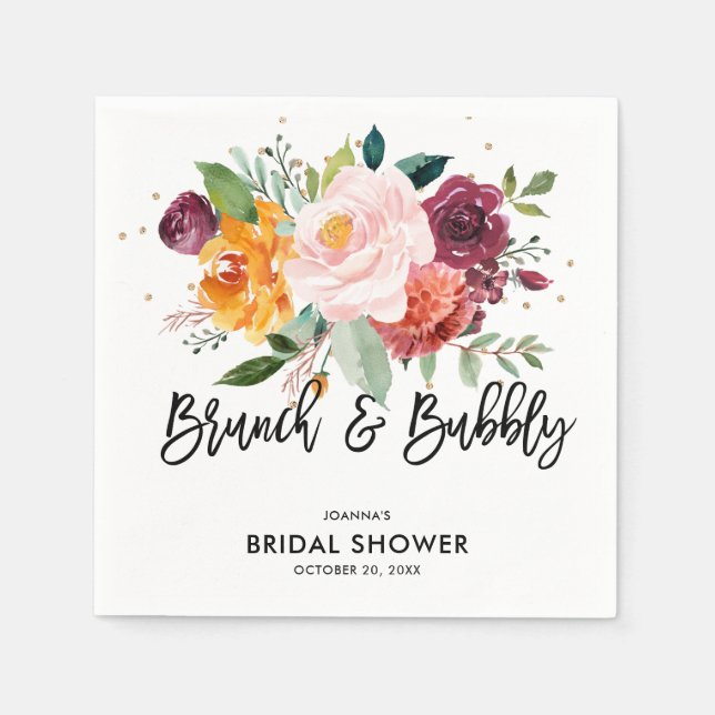 Serviette En Papier Automne Bourgogne Brousse Floral Fleur Fête des ma (Devant)