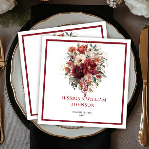Serviette En Papier Automne Bourgogne Fleurs Bohème Verdure Mariage