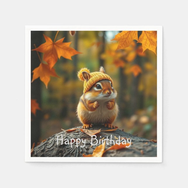 Serviette En Papier Automne Chipmunk Anniversaire (Devant)