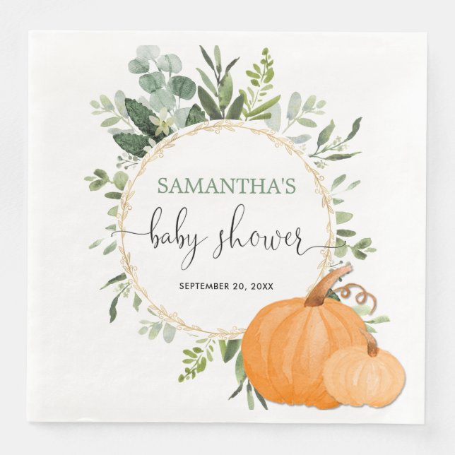 Serviette En Papier Automne Citrouille baby shower de l'eucalyptus or  (Devant)