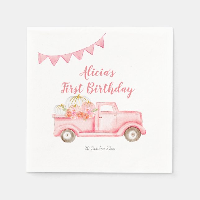 Serviette En Papier Automne Citrouille rose Truck Papier Plaque (Devant)