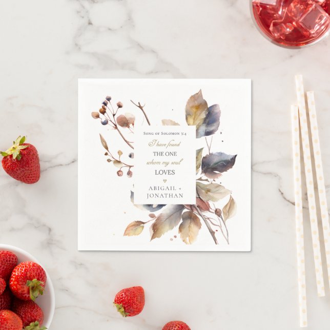 Serviette En Papier Automne Feuilles Aquarelle Christian Bible Mariage (En situation)