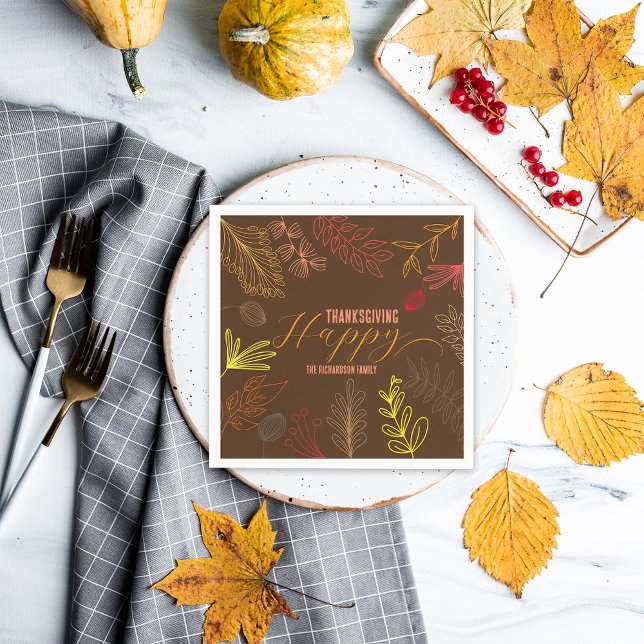 Serviette En Papier Automne Feuilles Branches et Berries Thanksgiving (Créateur téléchargé)