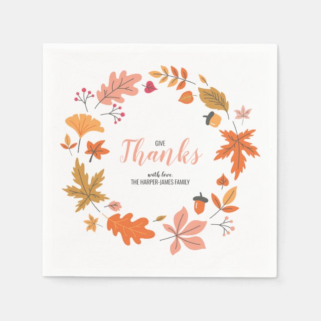 Serviette En Papier Automne Feuilles D'Automne Et Fleur Thanksgiving D (Devant)