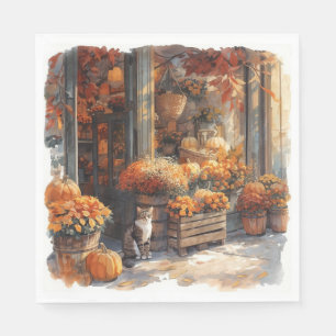 Serviette En Papier Automne Fleuriste Shop avec chat à l'avant