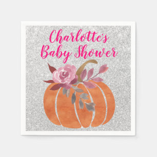 Serviette En Papier Automne Floral Citrouille Baby shower rose argent
