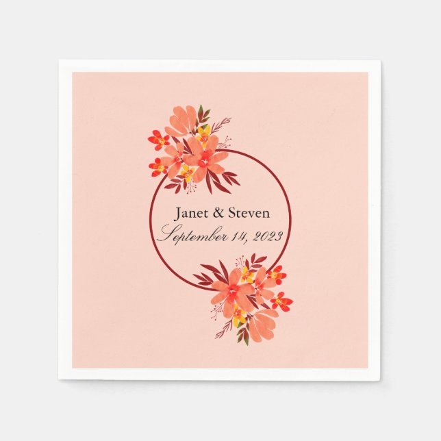 Serviette En Papier Automne Mariage Floral Orange Gold Brown (Devant)