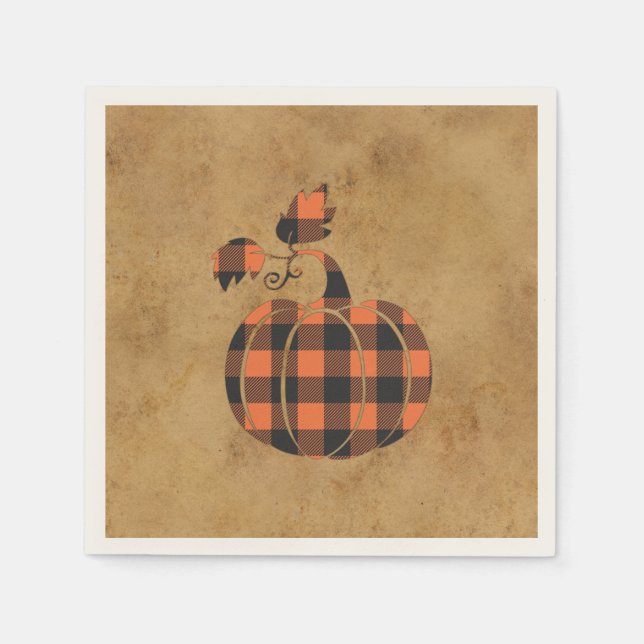 Serviette En Papier Automne Orange Et Noir Plaid Automne Citrouille (Devant)