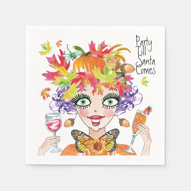 Serviette En Papier Automne Parti Citrouille 'jusqu'à Père Noël arrive (Devant)