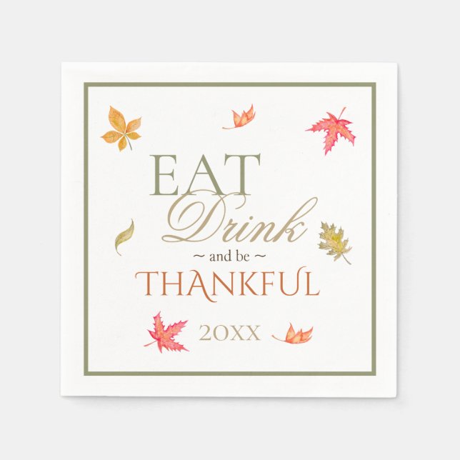 Serviette En Papier Automne quitte Thankesgiving (Devant)