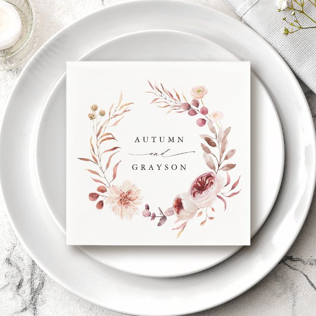 Serviette En Papier Automne Romance Aquarelle Florale Mariage de couro (Créateur téléchargé)