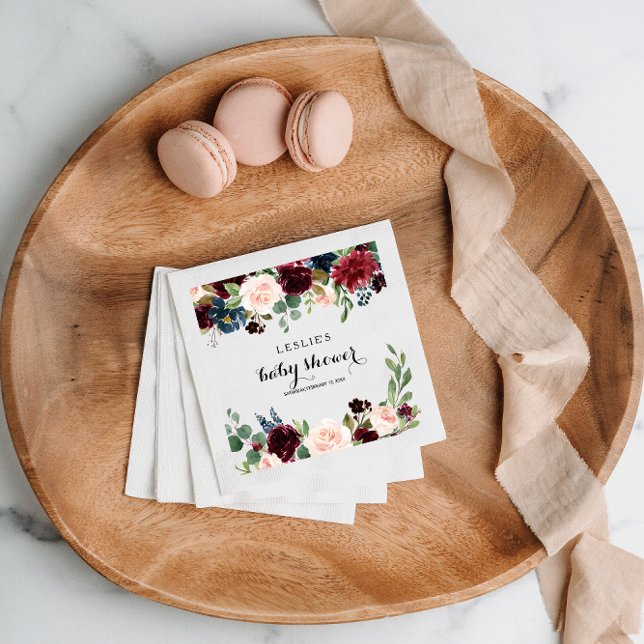 Serviette En Papier Automne Rustique Éblouissant Baby shower Bourgogne (Créateur téléchargé)