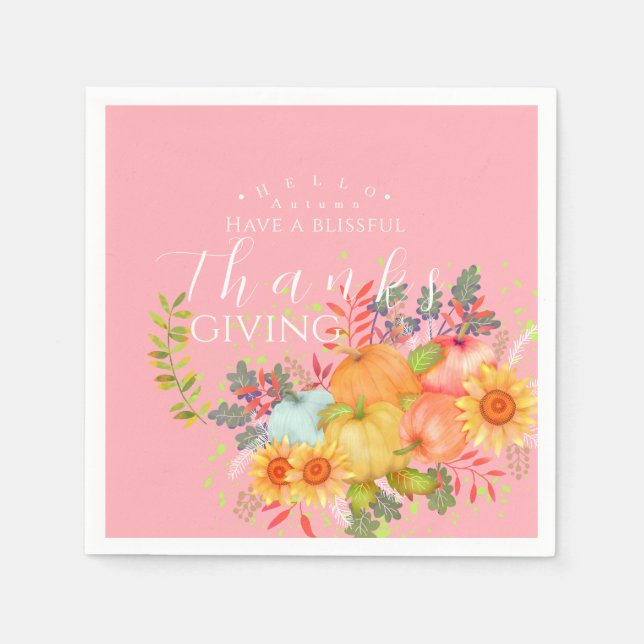 Serviette En Papier Automne Thankgiving rose (Devant)