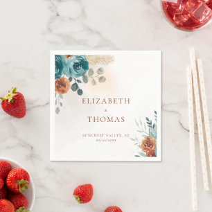 Serviette En Papier Automne Turquoise Burnt Orange Rose Aquarelle vert