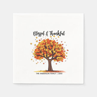 Serviette En Papier Autumn Fall Tree Happy Thanksgiving Blessed 