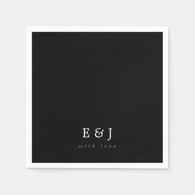 Serviette En Papier Avec Amour Noir & Blanc Élégant Mariage Monogramme (Devant)
