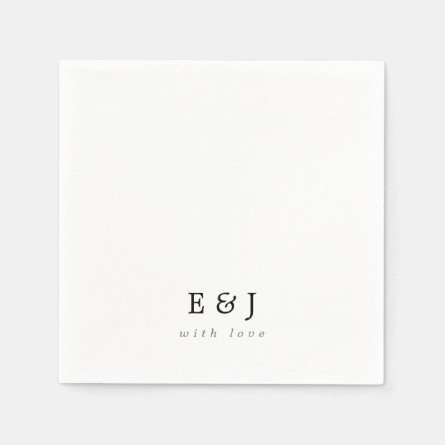 Serviette En Papier Avec Amour Simple Élégant Couple Mariage Monogramm (Devant)