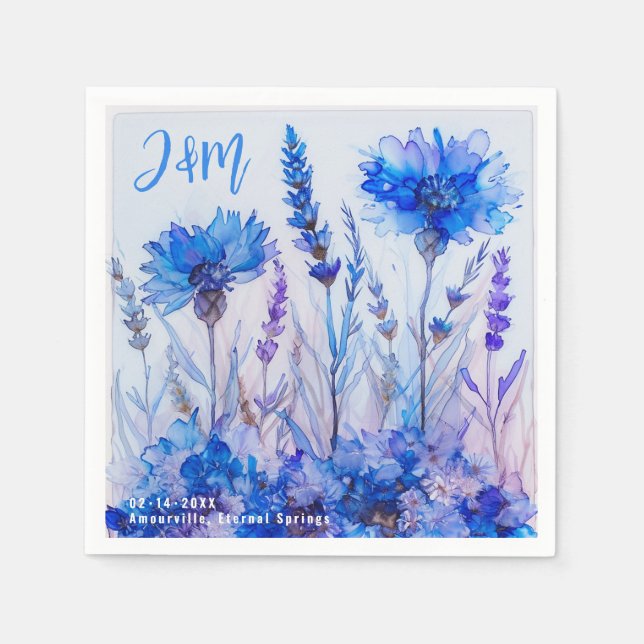 Serviette En Papier 💍 Avec initiales Cornflowers et Lavender Elégance (Devant)