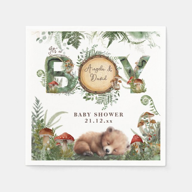Serviette En Papier Aventure Bois Champignon Fern Baby Boy Douche (Devant)