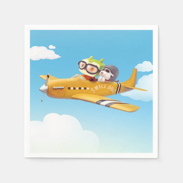 Serviette En Papier Aventure en vol avec chien (Devant)
