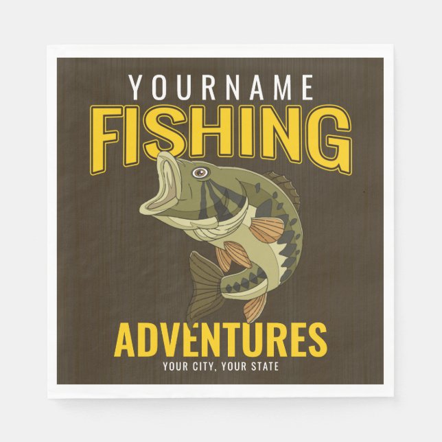 Serviette En Papier Aventures de pêche personnalisées Basse Pêcheur (Devant)