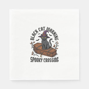 Serviette En Papier Avertissement Chat Noir Halloween Vintage Sorcière