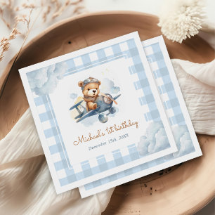 Serviette En Papier Avion Teddy Bear Bleu 1er anniversaire