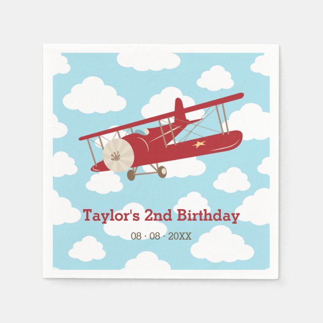 Serviette En Papier Avion vintage Anniversaire / Nuage Baby shower (Devant)
