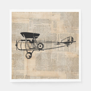 Serviette En Papier Avion vintage Antique Plane sur le texte du journa