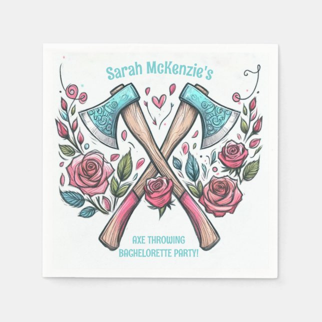 Serviette En Papier Axes et Roses - Ax Throwing Bachelorette Party (Devant)