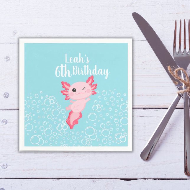 Serviette En Papier Axolotl rose et bleu Anniversaire PaPaper Napkin (Créateur téléchargé)