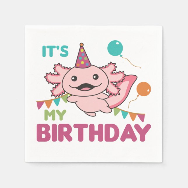 Serviette En Papier Axolotl veut c'est mon anniversaire mignon Axolotl (Devant)