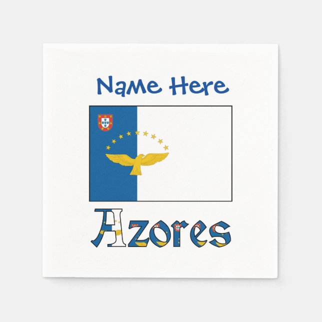 Serviette En Papier Azores Azorean Flag Blue Personalized Name (Devant)