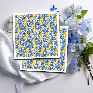 Serviette En Papier Azulejo Lemons Feuilles bleus