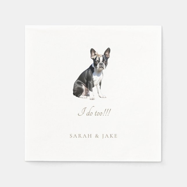 Serviette En Papier B/W Boston Terrier Mariage pour animaux domestique (Devant)