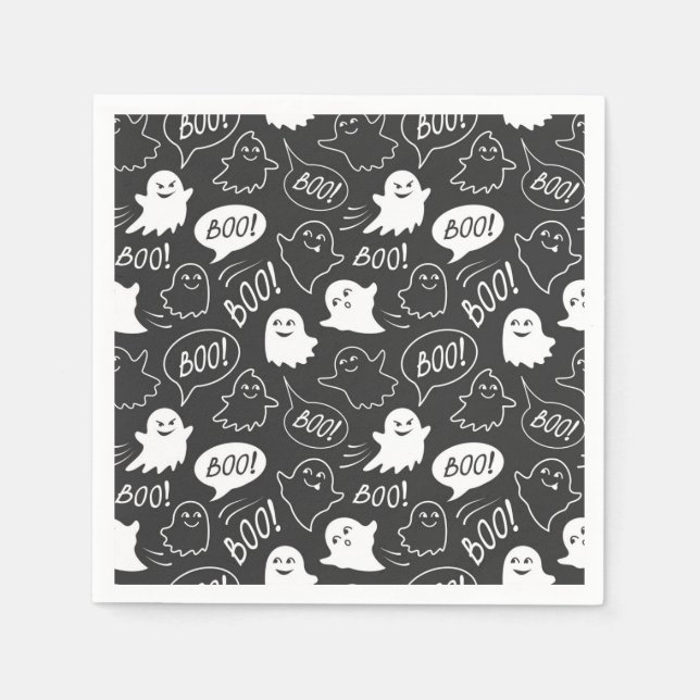 Serviette En Papier B&W Cute Doodle Halloween Motif (Devant)