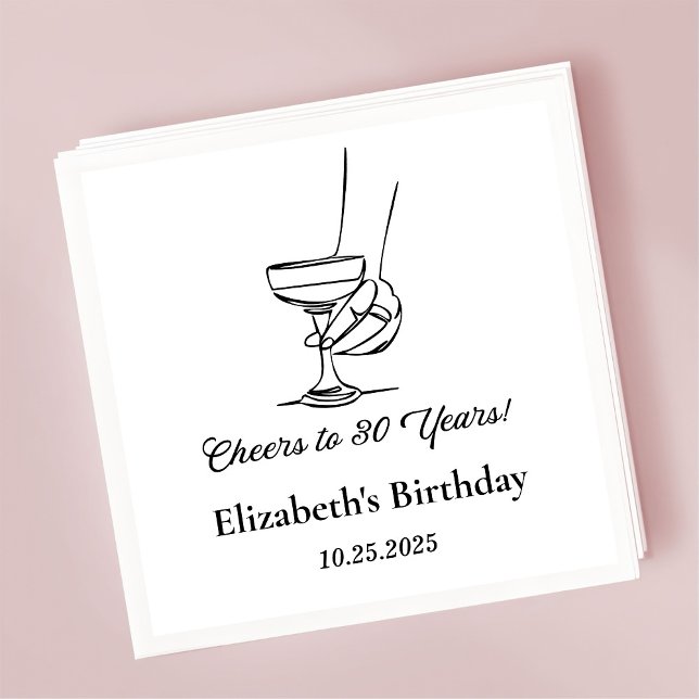 Serviette En Papier B&W moderne Cheers à 30 ans Anniversaire serviette (Créateur téléchargé)