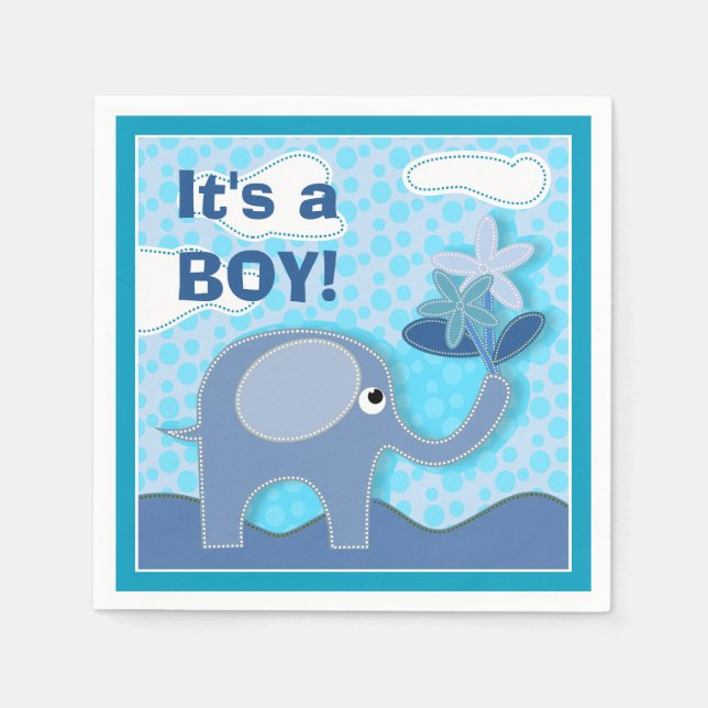 Serviette En Papier Baby Blue Elephant C'est un Baby shower garçon (Devant)
