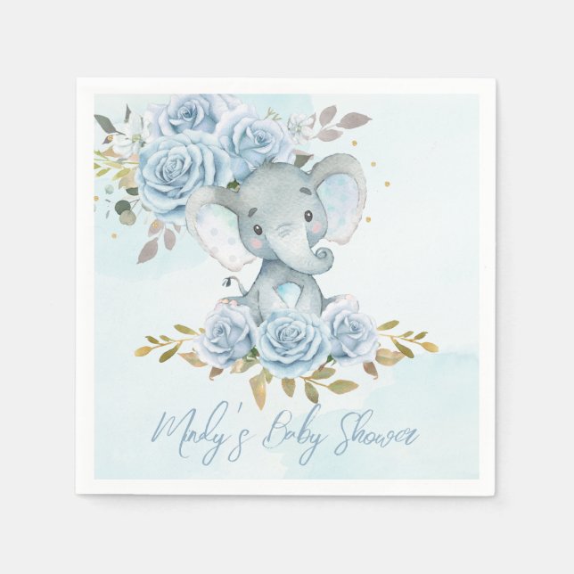 Serviette En Papier Baby Blue Floral mignonne Elephant Baby shower gar (Devant)