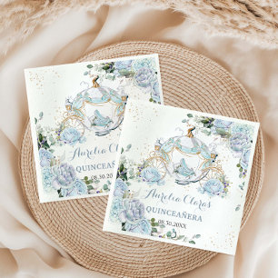 Serviette En Papier Baby Blue Floral Roses Princess Coach Quinceanera