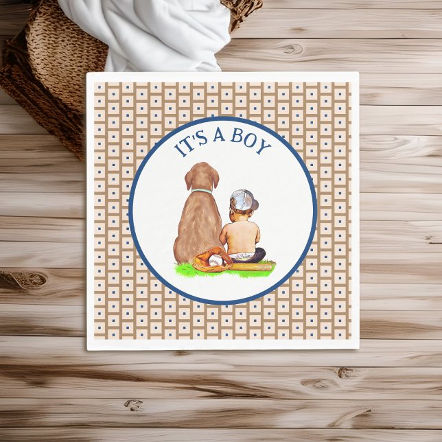 Serviette En Papier Baby Boy and Dog Baseball Baby shower à thème (Créateur téléchargé)